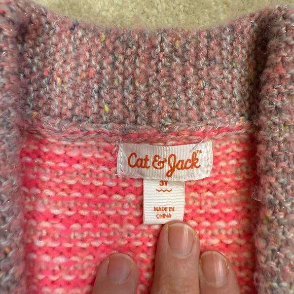 Cat & Jack Girls’ Chunky Knit Cardigan – Striped Pastel Rainbow Metallic 3T - Picture 4 of 5